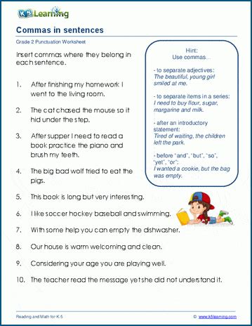 Comma Practice Worksheets K5 Learning Punctuation Exercises For Grade 4 - Punctuation Exercises For Grade 4