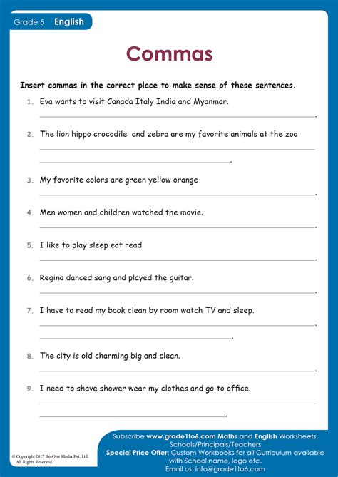 Comma Worksheets Comma Worksheet Grade 4 - Comma Worksheet Grade 4