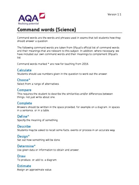 command words science aqa