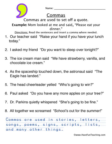 Commas In A Series Education Com Using Commas In A Series Worksheet - Using Commas In A Series Worksheet