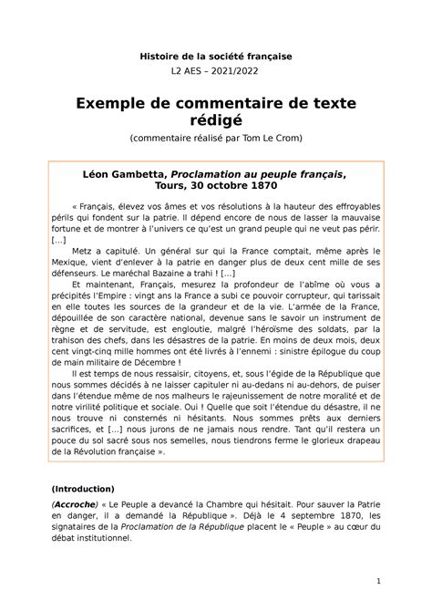 Commentaire De Texte Exemple