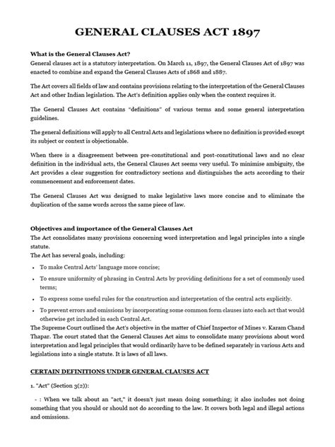 Commentary On General Clauses Act 1897 India