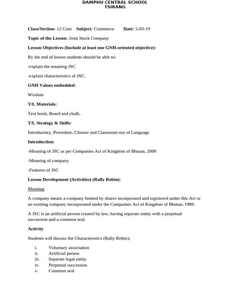 Commerce Lesson Plan