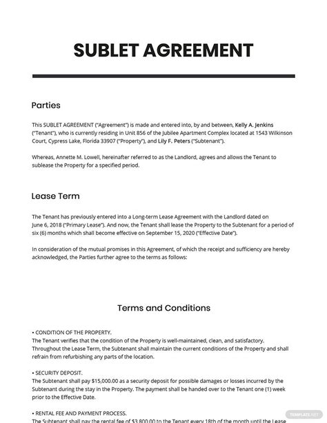 Commercial Sublet Agreement Template