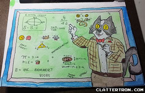 Commission Watercolor Cartoon Cat Math Professor Commission Math - Commission Math