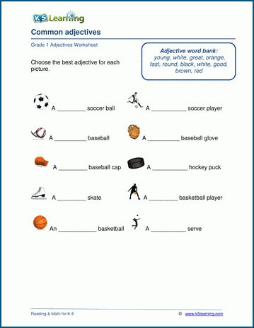 Common Adjectives Worksheets K5 Learning Adjectives For Grade 1 - Adjectives For Grade 1