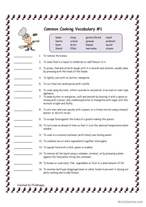Common Cooking Vocabulary 1 English Esl Worksheets Pdf Basic Cooking Terms Worksheet Answers - Basic Cooking Terms Worksheet Answers
