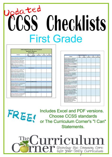 Common Core Checklist First Grade Ela By Christine Common Core Checklist First Grade - Common Core Checklist First Grade