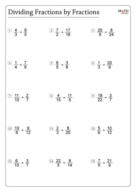 Common Core Dividing Fractions Worksheets Dividing Fractions Worksheet - Dividing Fractions Worksheet