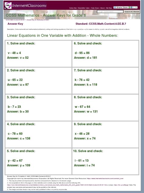 Common Core Sheets Answer Key