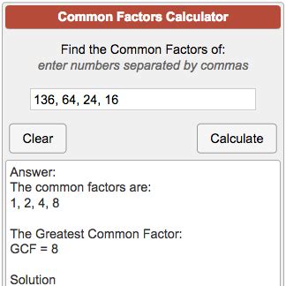 Common Factors Calculator Math Common - Math Common