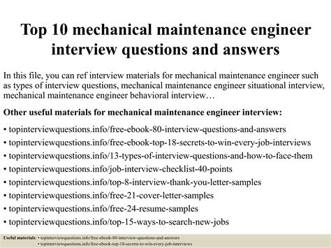 common interview questions for mechanical maintenance engineer