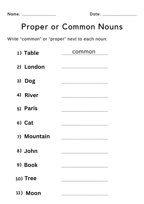 Common Nouns Worksheet