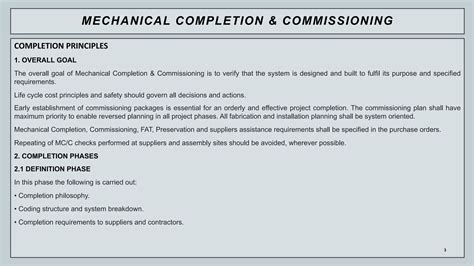 Common Requirements Mechanical Completion And Commissioning