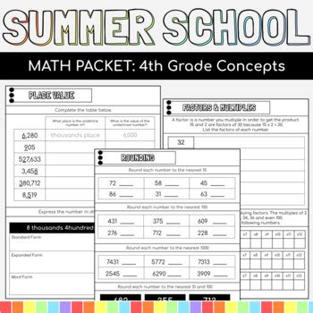 Full Download Common Core Summer Packet For Fourth Graders 