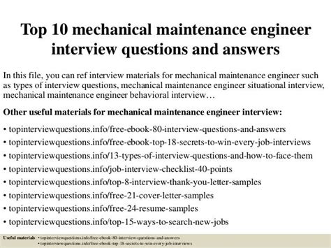Read Online Common Interview Questions For Mechanical Maintenance Engineer 