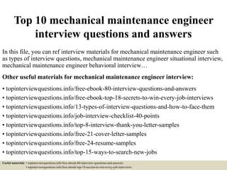 Read Online Common Interview Questions For Mechanical Maintenance Engineer 