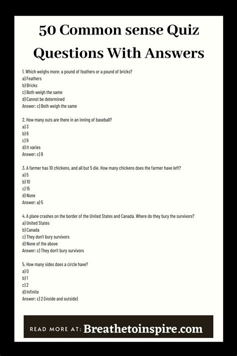 Read Online Common Sense Quiz With Answers 