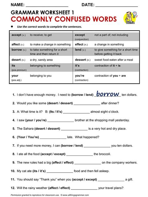 Commonly Confused Words 1 Interactive Worksheet Commonly Confused Words Exercises - Commonly Confused Words Exercises
