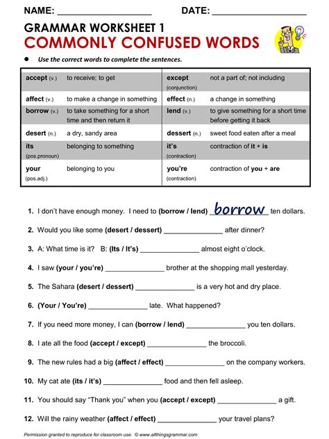 Commonly Confused Words Worksheets Confusing Words Worksheet - Confusing Words Worksheet