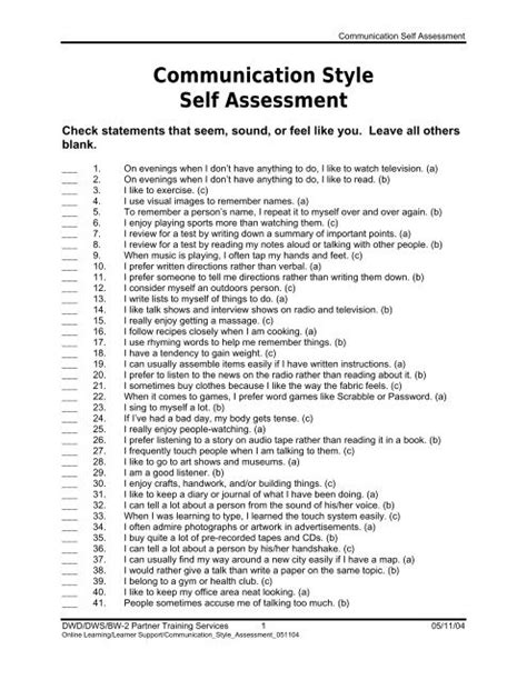 Communication Styles A Self Assessment Exercise