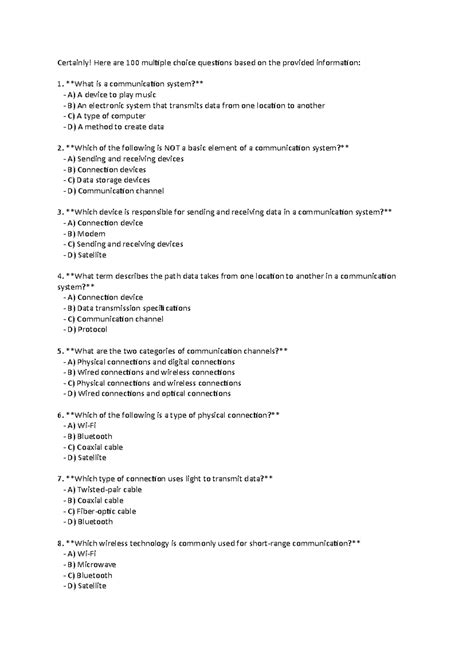Communication Theory Multiple Choice Questions With Answers