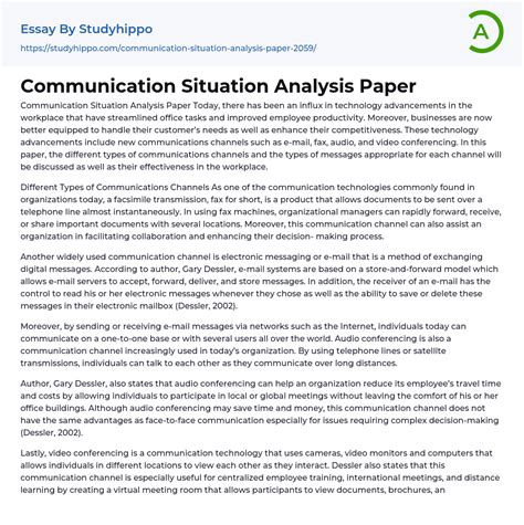 Read Online Communication Analysis Paper Example 