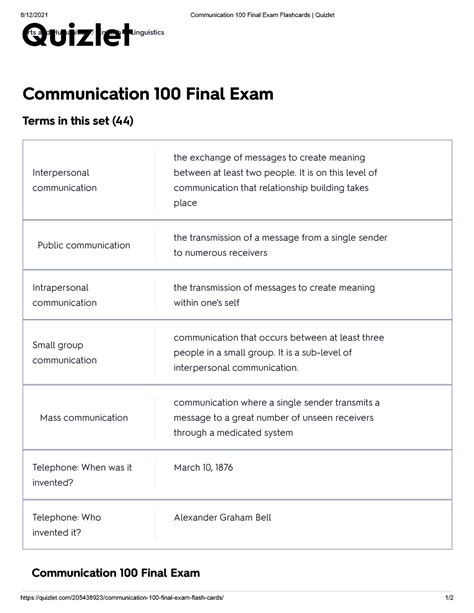 Read Online Communication Final Exam With Answers 