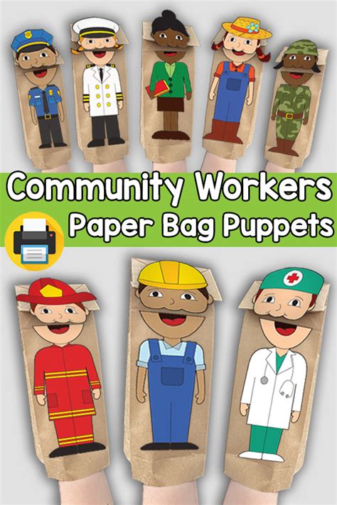 Community Helper Paper Bag Puppet Craft Templates Tpt Community Helper Paper Bag Puppets Template - Community Helper Paper Bag Puppets Template