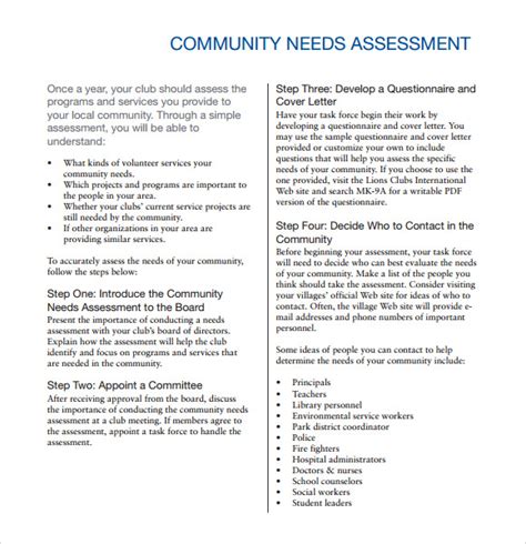 Community Needs Assessment Template
