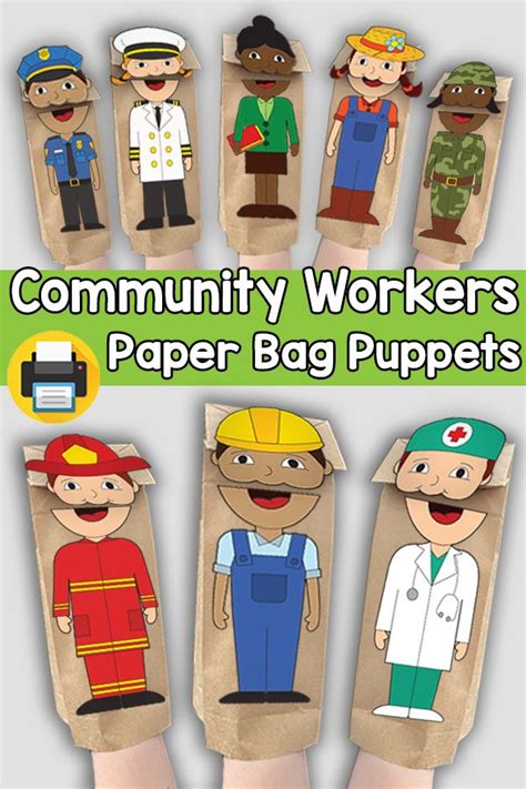 Community Workers Paper Bag Puppet Teaching Resources Tpt Community Helper Paper Bag Puppets Template - Community Helper Paper Bag Puppets Template