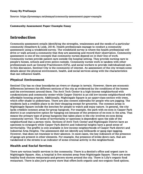 Read Online Community Assessment Paper Examples 