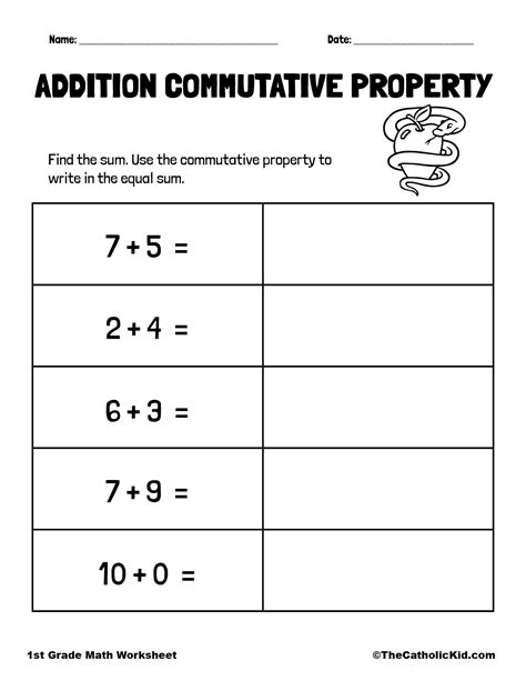 commutative Property Addition Worksheets for 1st and 2nd Grade