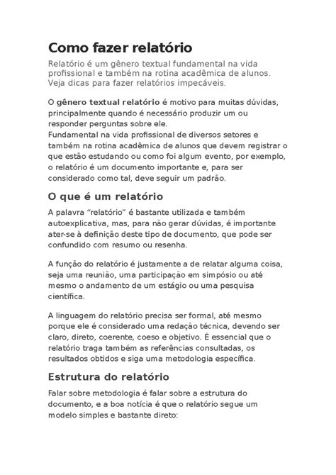 Como Fazer Um Relatorio