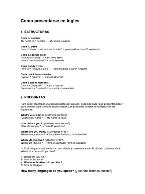 Como Presentarse En Ingles
