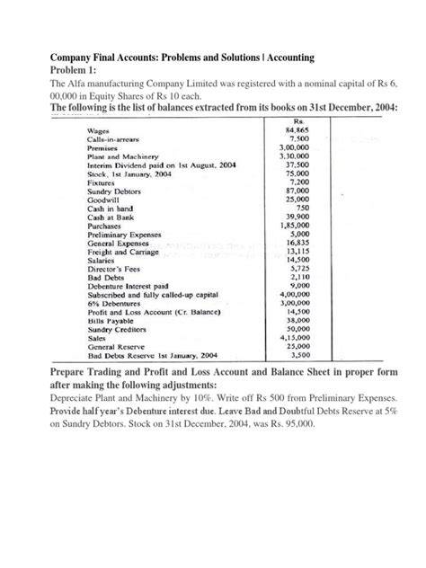 Company Final Accounts Problems Solution