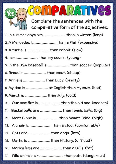 Comparative Adjective Exercises Games4esl Fill In The Blank With Adjectives - Fill In The Blank With Adjectives