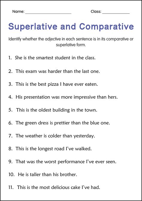 Comparative And Superlative Adjectives 2nd Grade