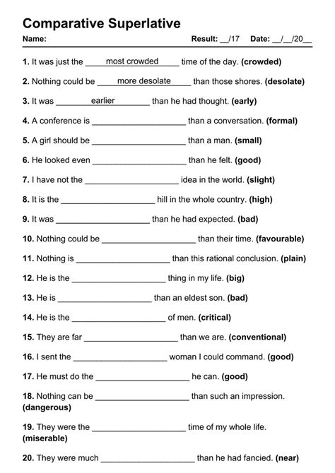Comparative And Superlative Exercises Pdf