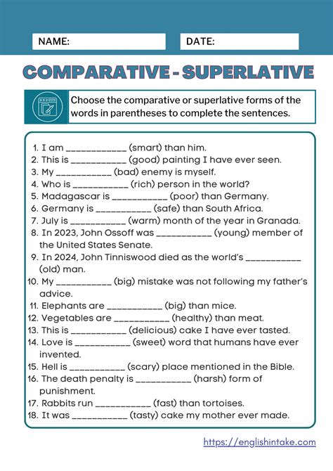 Comparative Superlative Exercises