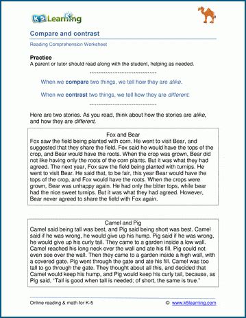 Compare And Contrast Texts K5 Learning Compare And Contrast Stories 3rd Grade - Compare And Contrast Stories 3rd Grade