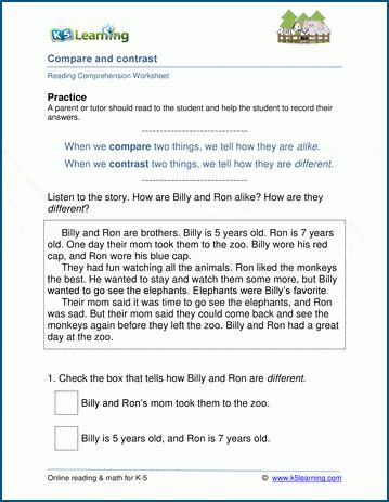 Compare And Contrast Writing Worksheet K5 Learning Compare And Contrast Third Grade - Compare And Contrast Third Grade