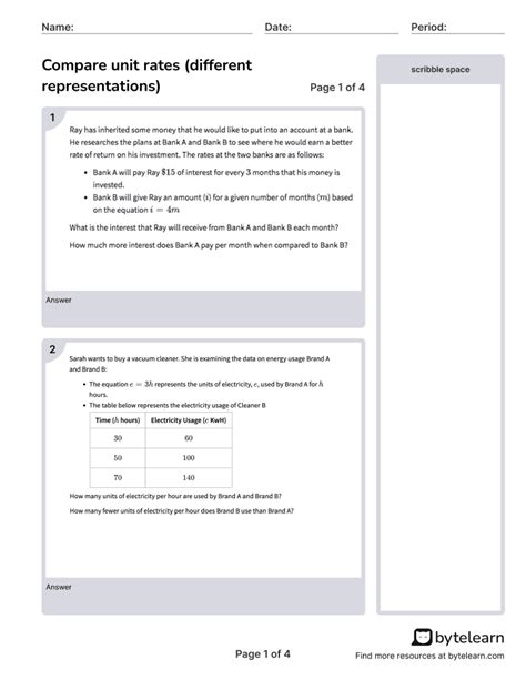 Compare Unit Rates Different Representations Worksheets Pdf 7 Unit Rate Worksheets 7th Grade - Unit Rate Worksheets 7th Grade