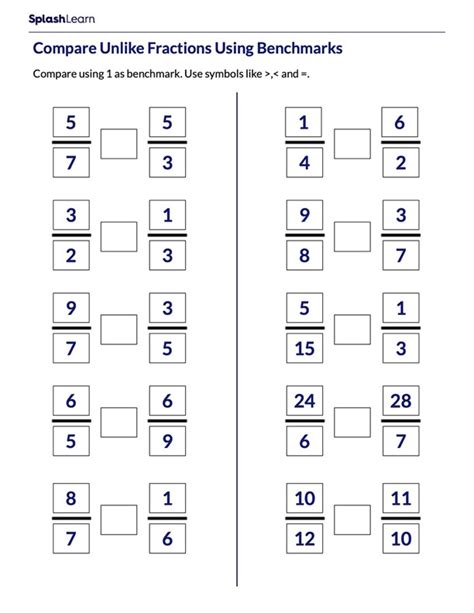Compare Unlike Fractions Math Worksheets Splashlearn Comparing Unlike Fractions Worksheet - Comparing Unlike Fractions Worksheet