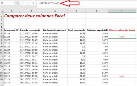 comparer deux tableaux excel et afficher différence