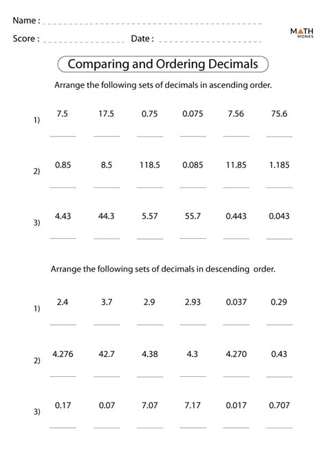 Comparing And Ordering Decimals Worksheets Math Monks Compare Decimals Worksheet - Compare Decimals Worksheet