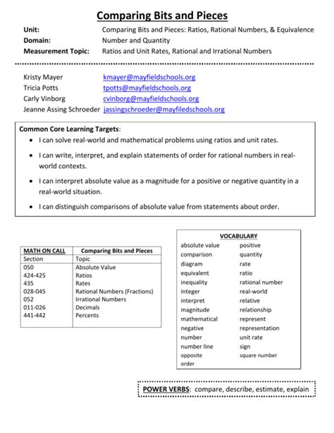 Comparing Bits And Pieces Answer Key