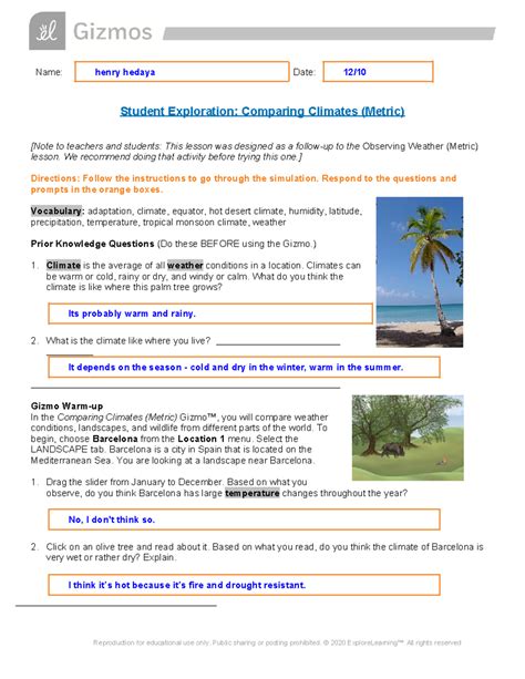 Comparing Climates Gizmo