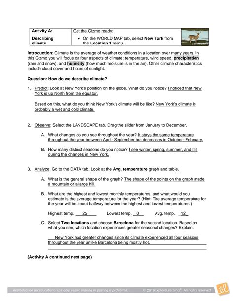 Comparing Climates Gizmo Answer Key