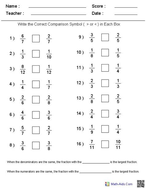 Comparing Fractions Find A Common Numerator Or Denominator Comparing Fractions With Common Denominators - Comparing Fractions With Common Denominators
